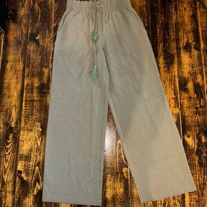 Beige Wide-Leg Pants with Tassel Drawstring